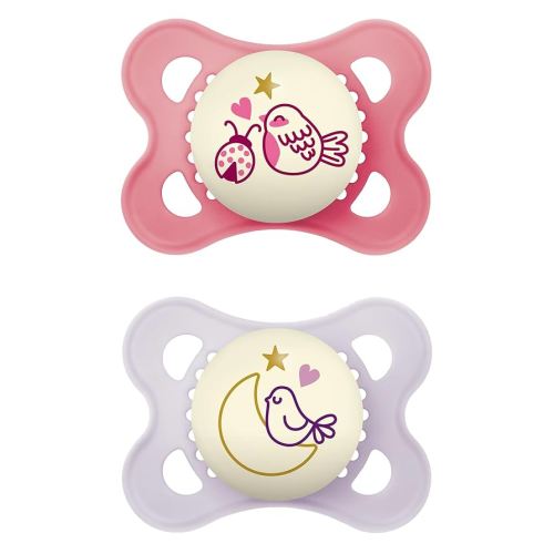 MAM Original Night, Binky for 0-6 Months, BPA-Free Silicone, Glows in The Dark, Best for Newborn Babies, Developed with Medical Experts, 2 Count Binkies, with Sterilizer Case