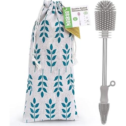 haakaa Cleaning Brush Silicone Bottle Brush Double-Ended Soft Silicone Bristles for Breast Pumps, Breast Milk Collectors, Baby Bottles, Teats, Breastmilk Storage Bags, Detachable - Grey, 1pk