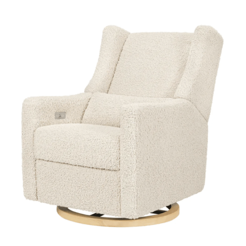 Kiwi Glider Recliner Almond Teddy Loop with Light Wood Base