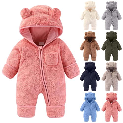 MKOSPLRT Newborn Baby Bear Fleece Outfit Footie Jumpsuit Winter Romper Snowsuit Outfit Flannel Suit Warm Hooded Outfits