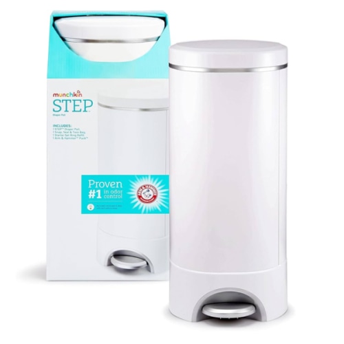 Munchkin® STEP™ Diaper Pail Powered by Arm & Hammer, #1 in Odor Control, Award-Winning, Includes 1 Snap, Seal & Toss™ Bag, 1 Starter Refill Ring, and 1 PUCK™ Baking Soda Cartridge