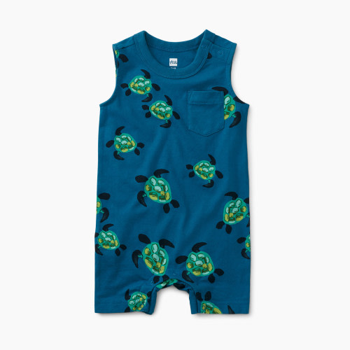 Tea Collection Pocket Tank Baby Romper - Sea Turtles, 0-3 Months