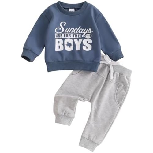 Baby Boy Football Outfit Toddler Little Boys Rugby Game Day Clothes Set Letter Print Sweatshirt Tops Pants 2PCS Set