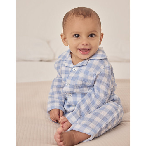 Organic Crinkle Cotton Blue Gingham Sleepsuit (0–9mths) | Baby Sleepwear | The White Company US