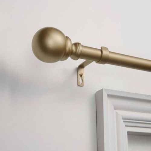 120"x66" Adjustable Sphere Curtain Rod & Finial Set Gold: Iron, Matte Finish, 120 Inch, Single Rod - Exclusive Home