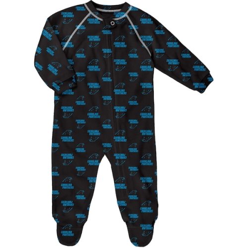 Newborn & Infant Carolina Panthers Black Allover Print Raglan Full-Zip Sleeper