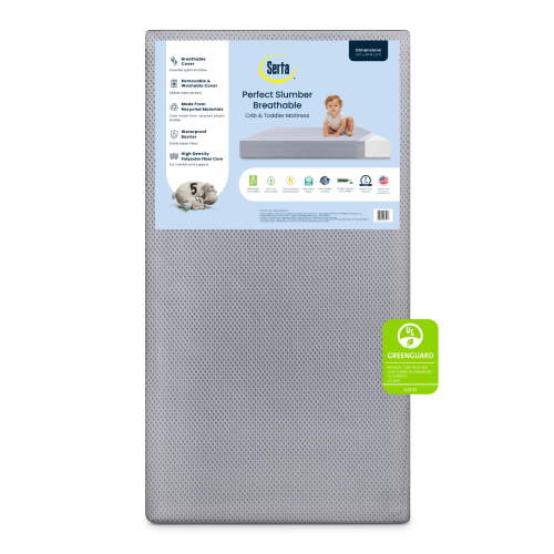 Serta Perfect Slumber Breathable Two-Stage Crib Mattress and Toddler Mattress - Breathable Cover and Fiber Core, Machine Washable Cover, Waterproof, 7 Year Warranty, A