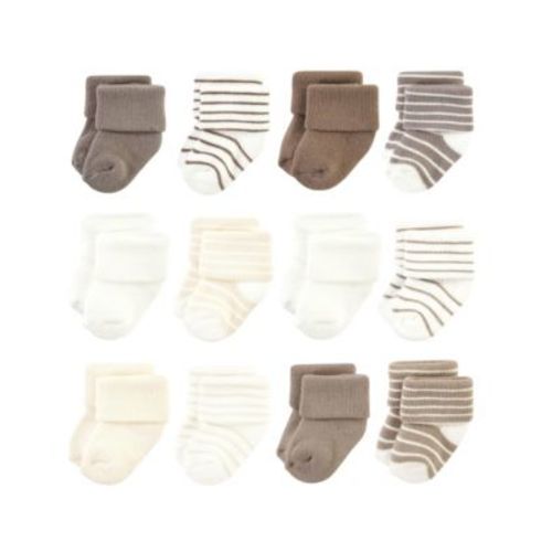 Baby Boys Cotton Rich Newborn and Terry Socks, Beige Stripe 12 Pack