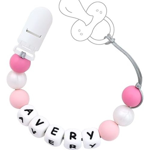 Personalized Stroller Clip with Name, Custom Name for Gifts (Pink)