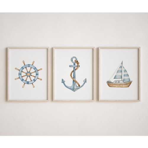 Sailboat Nautical Art Print,  Nautical Art Print, Coastal Decor, Beach Decor, Nautical Decor Nursery print Set of 3 NS2-A3