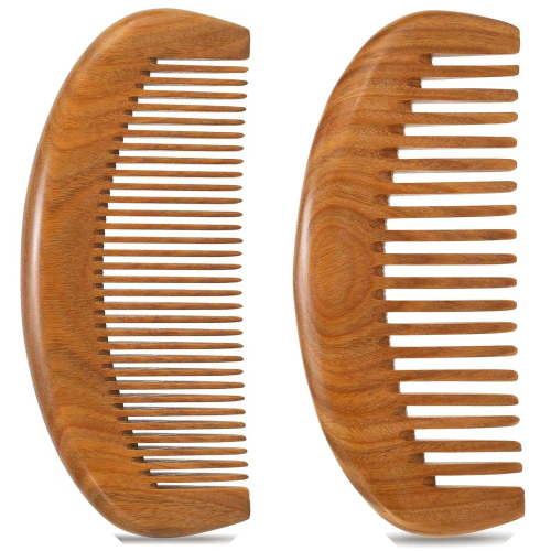 Wooden Comb, Labor Comb 2 Pack, Wide Tooth for Curly Hair, Fine Tooth for Beard - Green Sandalwood