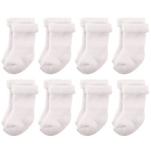 Hudson Baby Infant Unisex Cotton Rich Newborn and Terry Socks, White Terry, 0-6 Months