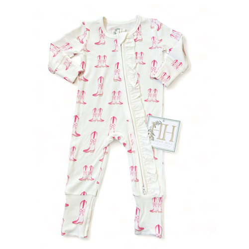 Girls Boot Scootin' Bows Double Zipper Romper