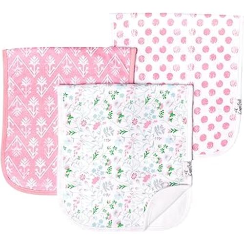 Copper Pearl Premium Baby Burp Cloths - 3-Pack Large Cotton Burp Cloths, Extra Soft Spit Up Rags with 3 Absorbent Layers, Perfect for Baby Girl Gifts (21" x 10" Size, Claire Set)