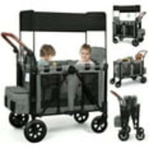 Vomeast Wagon Stroller for 2 Kids, 3-in-1 Wagon Stroller with Canopy, Adjustable Handlebars, Removable Seat for Toddlers