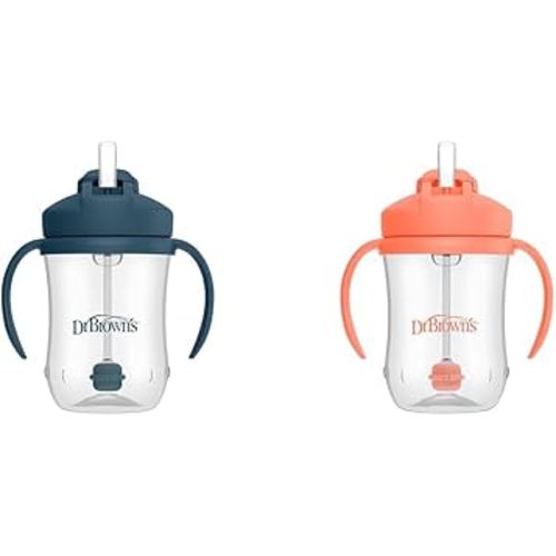 Dr. Brown's Milestones Baby’s First Straw Cup, Training Cup with Weighted Straw, Dark Blue, 6m Milestones Baby’s First Straw Cup, Training Cup with Weighted Straw, Coral, 6m+