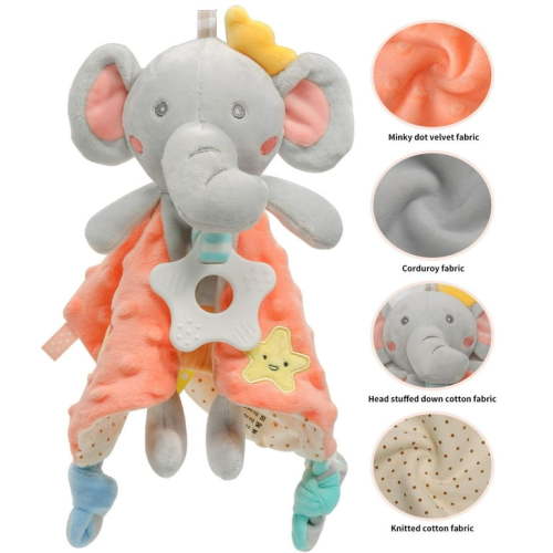 MesaSe Baby Sense Taglet Security Baby Taggies Blanket for Boys Girls | Elephant Loveys Comfort Towel Soothing, Comfortable, Warm, Cozy | Unisex & Toddler | Durable & Machine Washable