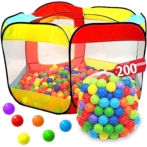 Kids Ball Pit Large Pop Up Ball Pit Tent for Toddlers - Indoor & Outdoor Gift Toys for Infants Girls & Boys, Baby Playpen with Zipper Storage Bag, 200 Ball Pit Balls Included