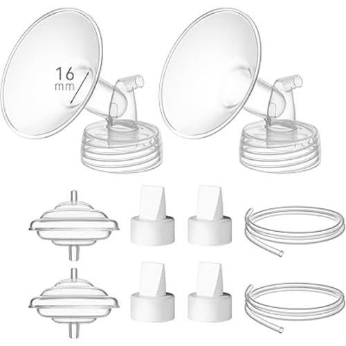 16 mm Flange Set Compatible with Spectra/Motif Luna Wide-Mouth Bottles, Breast Pump Parts Includes Breast Shield Tubing Valve Backflow Protector, Not Original Spectra Accessories