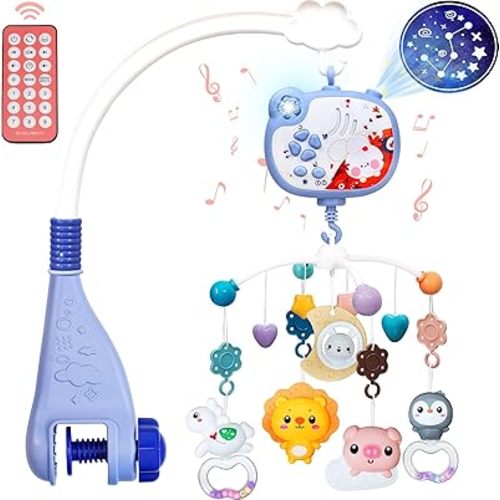 Baby Mobile for Crib with Music and Night Lights,Hanging Crib Mobile for Bassinet with Rotation,Projection,Remote Control,Babies Crib Toys for Nursery Newborn Infant Boys Girls (Blue)