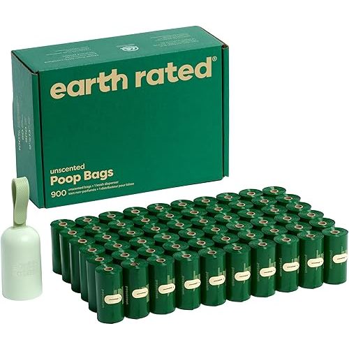 Earth Rated Dog Poop Bag Holder with Bags, Durable and Guaranteed Leakproof, Unscented, 1 Dispenser and 900 Count