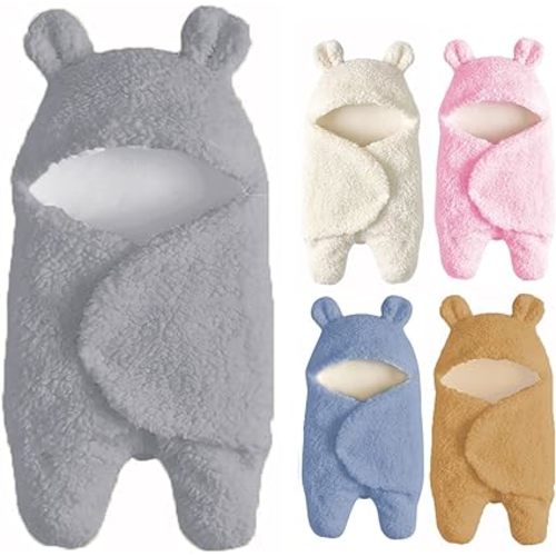 Nunibum Baby Swaddle Blanket Boys Girls Cute Cotton Plush Receiving Blanket Ultra-Soft Newborn Sleeping Wraps for Infant 0-6 Months Baby Girl Shower Gift - Grey, One Size (Grey-Sw)