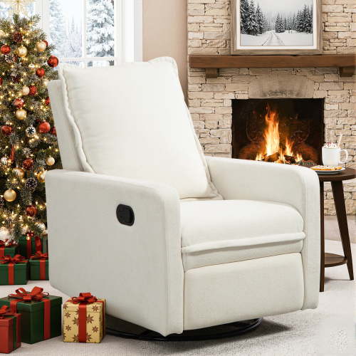 Paproos Swivel Rocker Recliner, Velvet 360°Swivel Rocking Recliner, Glider Rocking Chair for Nursery, Small Rocker Chair for Small Space, Manual Recliner for Adults for Home Theater, White