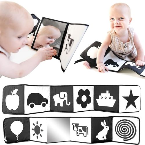 High Contrast Baby Toys for Newborn Black and White Baby Toys 0-3 Months Baby Books 0-6 Months High Contrast Baby Book Tummy Time Mirror Newborn Toys Contrast Toys for Infants 0-6 Months - Black and White Soft Book