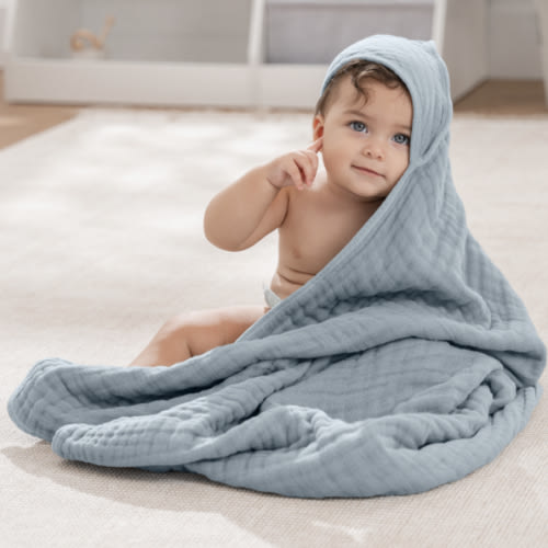 Baby Muslin Hooded Towels - Pack of 2 (Pacific Blue)