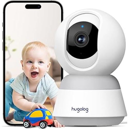 Hugolog 2K 3MP Indoor Pan/Tilt Security Camera with Auto-Focus,Ideal for Baby Monitor/Pet Camera/Home Security,Starlight Color Night Vision,Human/Pet AI,US Cloud,Compatible with Alexa