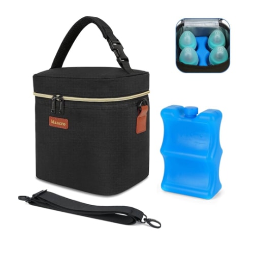 Mancro Breastmilk Cooler Bag Travel, Fits 4 Baby Bottles Up to 9 Ounce, Baby Bottle Bag with Ice Pack, Insulation Breast Milk Cooler Travel, Black