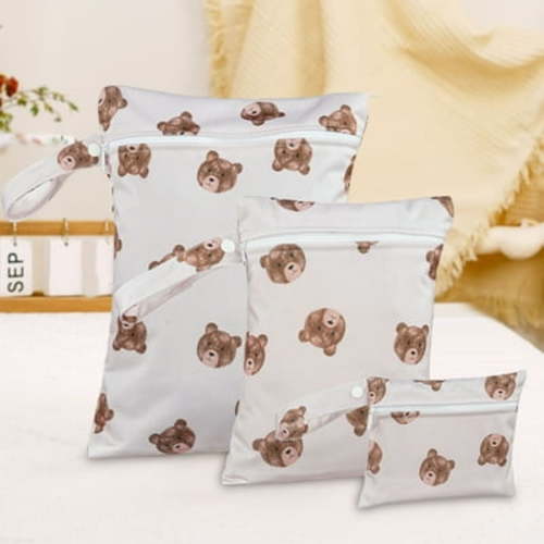 Ikohbadg 3 Set Wet Bag Storage Bag Zipper Waterproof Washable Travel Bags, Beach, Pool, Gym Bag for Cloth Diaper, Swimsuits & Wet Clothes