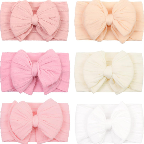 CÉLLOT 6 Pcs Super Stretchy Soft Handmade Headbands with Double Bows Head Wrap Nylon Hair Accessories For Newborn Baby Girls Infant Toddlers Kids(Pink)