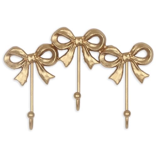 Triple Bows Hook,Wall Mounted Functional Hooks,Antique Gold Cast Iron Hook for Coats,Hats,Bags, Bath Towels,Room Decorations,Hallway,Bathroom,Kitchen,Office(Three-Bows Hooks:8.27x5.59 inches)