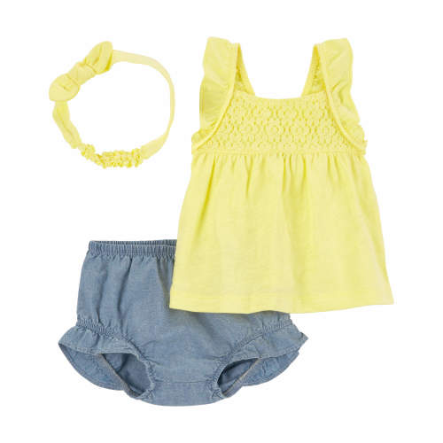Baby 3-Piece Chambray Diaper Cover Set - Style,Yellow/Chambray