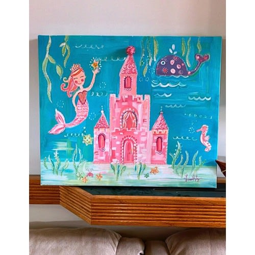 Colleen Karis Handpainted PRINTED kids room fairy princess Mermaid Glitter under the sea painting poster princesses ages 3 and up
