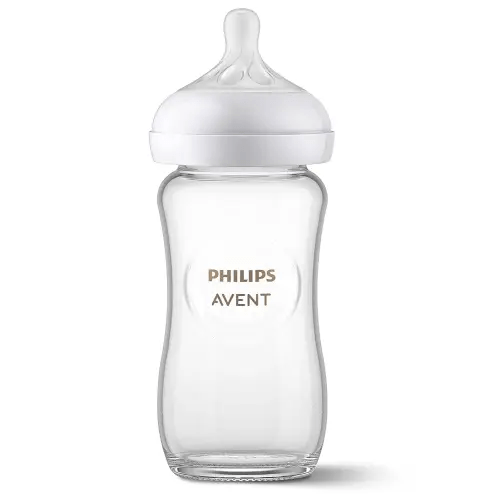 Philips Avent Natural Glass Baby Bottle with Natural Response Nipple (Medium Flow, Flow 3), 8oz, SCY913/01