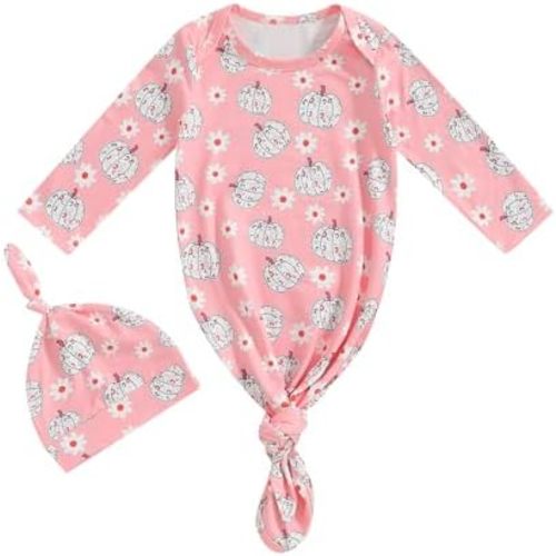 Newborn Boy Girl Coming Home Outfit Baby Infant Sleeper Gown Nightgown Outfits Cute Fall Winter Pajamas and Hat