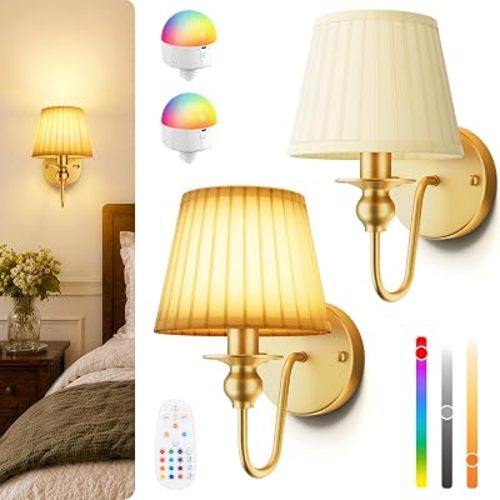 6000mAh Battery Operated Wall Sconces Set of 2, Gold, 10.6 Inch