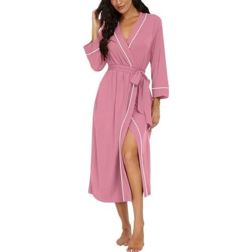 VINTATRE Robes for Women Soft Knit Bathrobe Long Lightweight Robe Casual Ladies Loungewear with Pocket