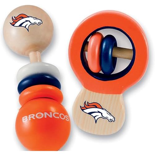BabyFanatic Wood Rattle 2 Pack - NFL Denver Broncos - Officially Licensed Baby Toy Set