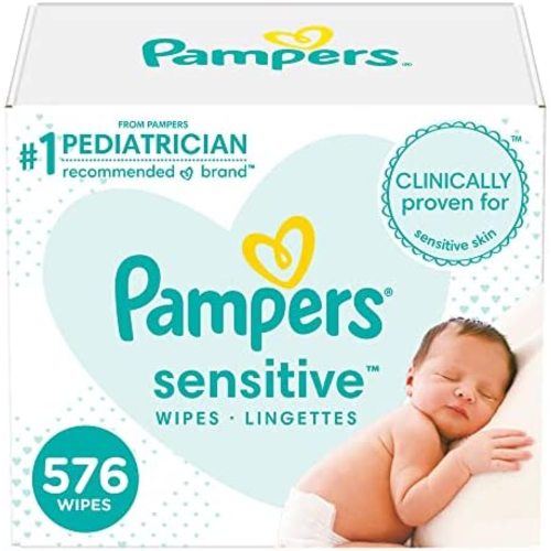 Baby Wipes, Pampers Sensitive Water Based Baby Diaper Wipes, Hypoallergenic and Unscented, 8 Refill Packs (Tub Not Included), 72 each, Pack of 8 (Packaging May Vary)