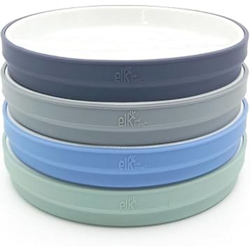 Amazon.com: Elk and Friends Kids 7.8” Porcelain White Plates with Silicone Sleeves | Suitable for Kids/Toddlers | Microwave & Dishwasher Safe | Non Slip | Snack Dishes : Baby