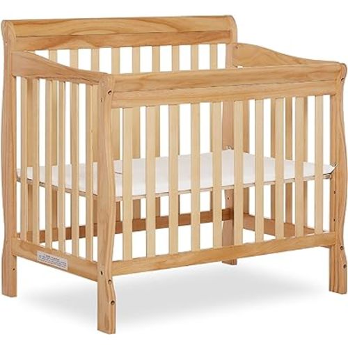 Dream On Me Aden 4-in-1 Convertible Mini Crib In Natural, Greenguard Gold Certified, Non-Toxic Finish, New Zealand Pinewood, With 3 Mattress Height Settings