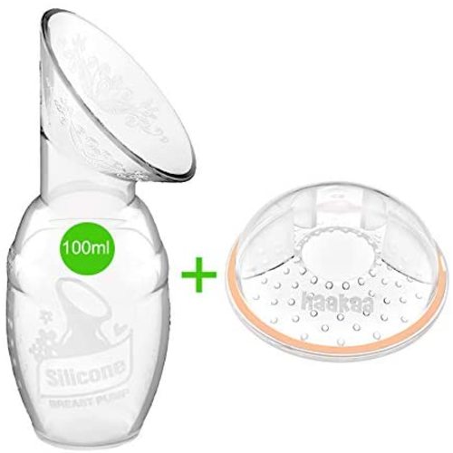 Haakaa Manual Breast Pump with Breast Shells Breast Milk Collector 100% Food Grade Silicone BPA Free (4oz/100ml Breast Pump + Breast Shell)