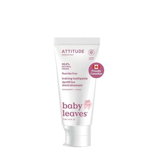 ATTITUDE Fluoride-Free Training Toothpaste for Baby and Child, Made in Canada, EWG Verified, Plant and Mineral-Based Ingredients, Vegan and Cruelty-free Baby Products, Strawberry, 75 grams