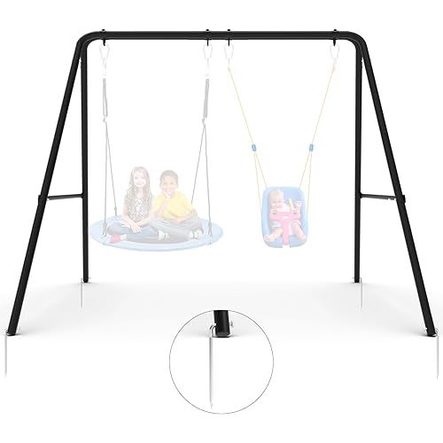 Taleco Gear Swing Frame,2 Seats Swing Stand with Ground Stakes, Heavy Duty Thickened Metal A Stand Frame Supports up to 440lbs,for Indoor Outdoor Kids and Adults(Without Seat)
