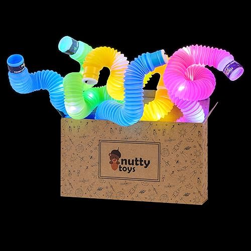 nutty toys Light Up Pop Tubes - Sensory Toys - Glow Sticks for Kids, Fine Motor Skills Toddler Fidget, Top ADHD & Autism 2025, Best Preschool Gifts Idea, Unique Boy & Girl Christmas Stocking Stuffers