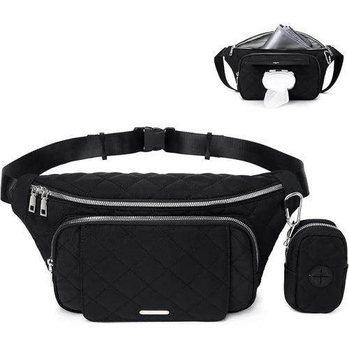 MYHOZEE Small Diaper Bag Fanny Pack - Baby Bag with Waterproof Changing Pad and Wipes Dispenser Quilted Nylon Crossbody Bags for Mom Baby Compact Diaper Purse Cross Body Purses