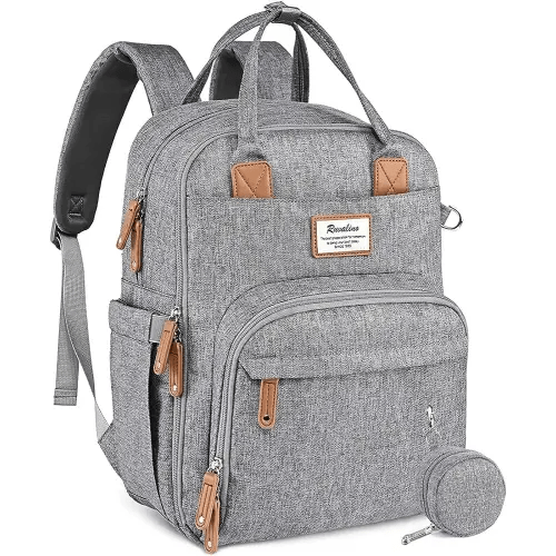 RUVALINO Diaper Bag Backpack, Multifunction Travel Back Pack Maternity Baby Changing Bags, Large Capacity, Waterproof and Stylish, Gray